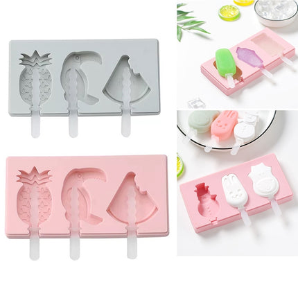 Silicone Cartoon Homemade Handmade DIY Ice Cream Popsicle Mould with Lid, Color Random Delivery, Style:Fruit Woodpecker-garmade.com