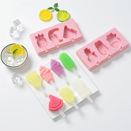 Silicone Cartoon Homemade Handmade DIY Ice Cream Popsicle Mould with Lid, Color Random Delivery, Style:Fruit Woodpecker-garmade.com