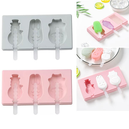 Silicone Cartoon Homemade Handmade DIY Ice Cream Popsicle Mould with Lid, Color Random Delivery, Style:Snowman Hippo Bunny-garmade.com