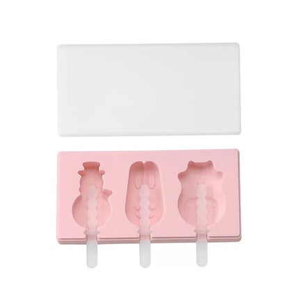 Silicone Cartoon Homemade Handmade DIY Ice Cream Popsicle Mould with Lid, Color Random Delivery, Style:Snowman Hippo Bunny-garmade.com