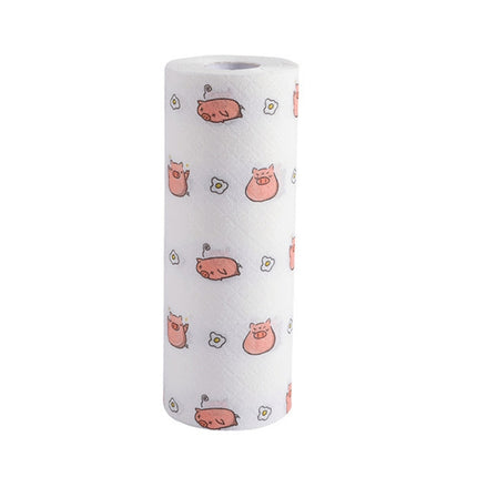 50 Sheets Washable Lazy Rag Kitchen Non-woven Cloth Wet and Dry Dual-use Dish Towel(Mengmeng Pig)-garmade.com