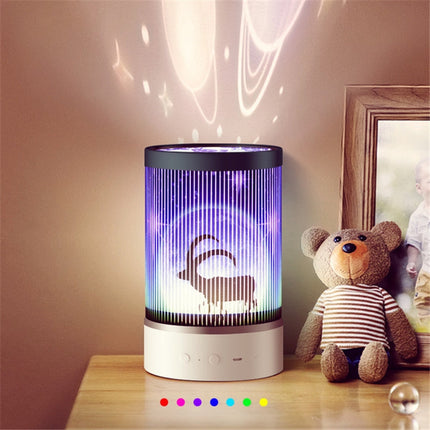 Animation Projection Night Light Multifunctional Portable Decoration Bedroom Bedside Atmosphere Lamp with Remote Control(White)-garmade.com