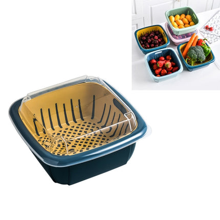 Creative Multifunctional Double-deck Drain Basket Kitchen Refrigerator Fresh Box Plastic Fruit Storage Basket with Lid(Yellow)-garmade.com