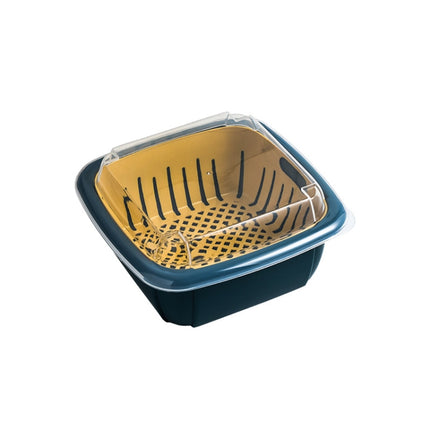 Creative Multifunctional Double-deck Drain Basket Kitchen Refrigerator Fresh Box Plastic Fruit Storage Basket with Lid(Yellow)-garmade.com