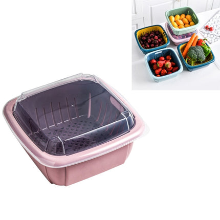 Creative Multifunctional Double-deck Drain Basket Kitchen Refrigerator Fresh Box Plastic Fruit Storage Basket with Lid(Pink)-garmade.com