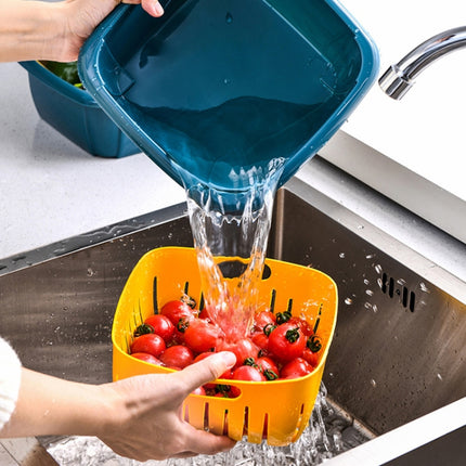 Creative Multifunctional Double-deck Drain Basket Kitchen Refrigerator Fresh Box Plastic Fruit Storage Basket with Lid(Pink)-garmade.com