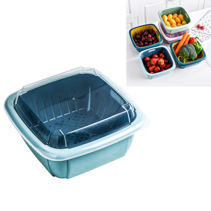 Creative Multifunctional Double-deck Drain Basket Kitchen Refrigerator Fresh Box Plastic Fruit Storage Basket with Lid(Sky Blue)-garmade.com
