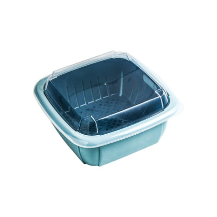 Creative Multifunctional Double-deck Drain Basket Kitchen Refrigerator Fresh Box Plastic Fruit Storage Basket with Lid(Sky Blue)-garmade.com