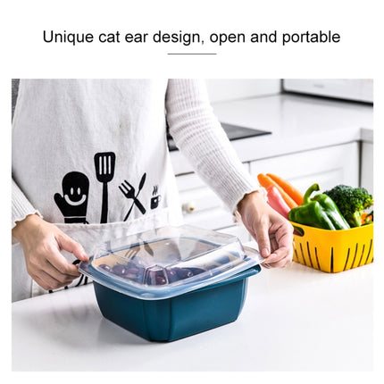 Creative Multifunctional Double-deck Drain Basket Kitchen Refrigerator Fresh Box Plastic Fruit Storage Basket with Lid(Sky Blue)-garmade.com