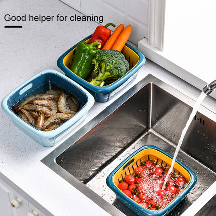 Creative Multifunctional Double-deck Drain Basket Kitchen Refrigerator Fresh Box Plastic Fruit Storage Basket with Lid(Sky Blue)-garmade.com