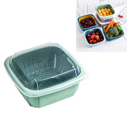 Creative Multifunctional Double-deck Drain Basket Kitchen Refrigerator Fresh Box Plastic Fruit Storage Basket with Lid(Matcha Green)-garmade.com