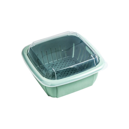 Creative Multifunctional Double-deck Drain Basket Kitchen Refrigerator Fresh Box Plastic Fruit Storage Basket with Lid(Matcha Green)-garmade.com