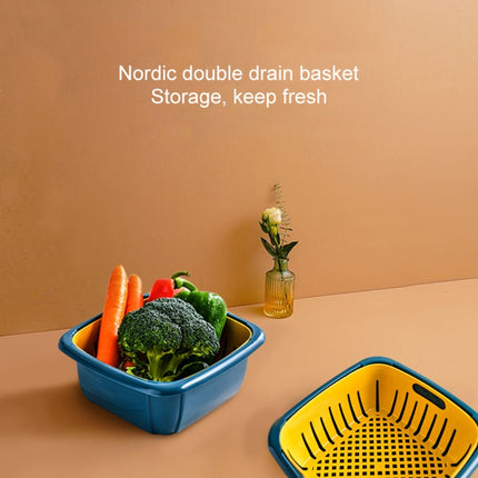 Creative Multifunctional Double-deck Drain Basket Kitchen Refrigerator Fresh Box Plastic Fruit Storage Basket with Lid(Matcha Green)-garmade.com