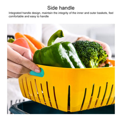 Creative Multifunctional Double-deck Drain Basket Kitchen Refrigerator Fresh Box Plastic Fruit Storage Basket with Lid(Matcha Green)-garmade.com