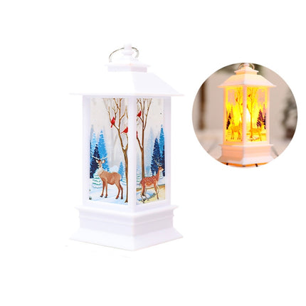 Christmas Flame Lantern Christmas Decoration LED Luminous Ornament Candlestick Lamp, Size: Large 77 x 77 x 195mm( White Elk)-garmade.com