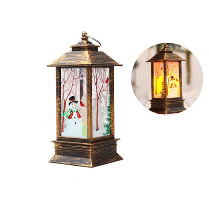 Christmas Flame Lantern Christmas Decoration LED Luminous Ornament Candlestick Lamp, Size: Large 77 x 77 x 195mm(Bronze Snowman)-garmade.com