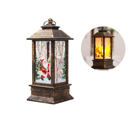 Christmas Flame Lantern Christmas Decoration LED Luminous Ornament Candlestick Lamp, Size: Large 77 x 77 x 195mm(Bronze Santa)-garmade.com