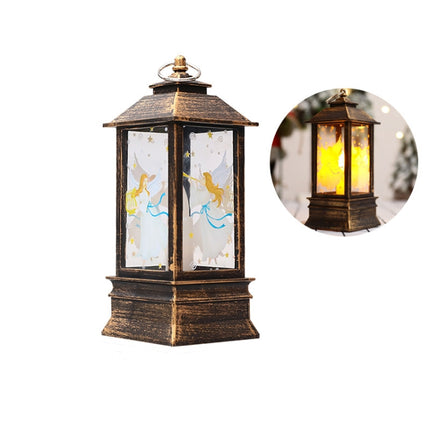 Christmas Flame Lantern Christmas Decoration LED Luminous Ornament Candlestick Lamp, Size: Large 77 x 77 x 195mm(Bronze Angel)-garmade.com