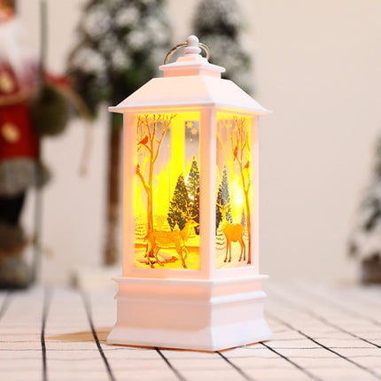 Christmas Flame Lantern Christmas Decoration LED Luminous Ornament Candlestick Lamp, Size: Large 77 x 77 x 195mm( White Elk)-garmade.com