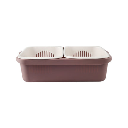 Double-layer Classification Square Drain Basket Kitchen Household Plastic Fruit and Vegetable Basket(Dark Red)-garmade.com