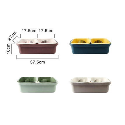 Double-layer Classification Square Drain Basket Kitchen Household Plastic Fruit and Vegetable Basket(Dark Red)-garmade.com