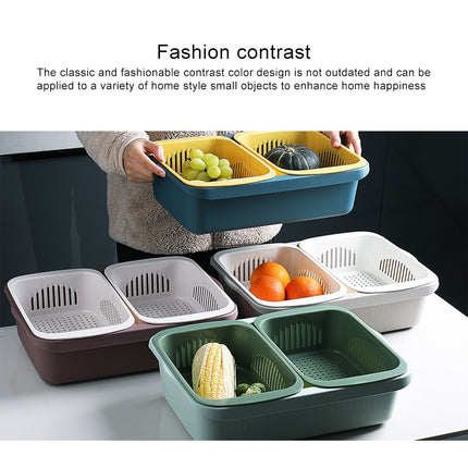 Double-layer Classification Square Drain Basket Kitchen Household Plastic Fruit and Vegetable Basket(Dark Red)-garmade.com