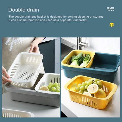 Double-layer Classification Square Drain Basket Kitchen Household Plastic Fruit and Vegetable Basket(Dark Red)-garmade.com