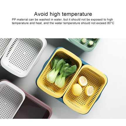 Double-layer Classification Square Drain Basket Kitchen Household Plastic Fruit and Vegetable Basket(Yellow Blue)-garmade.com