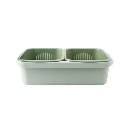 Double-layer Classification Square Drain Basket Kitchen Household Plastic Fruit and Vegetable Basket(Grass Green)-garmade.com