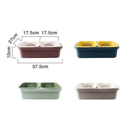 Double-layer Classification Square Drain Basket Kitchen Household Plastic Fruit and Vegetable Basket(Grass Green)-garmade.com