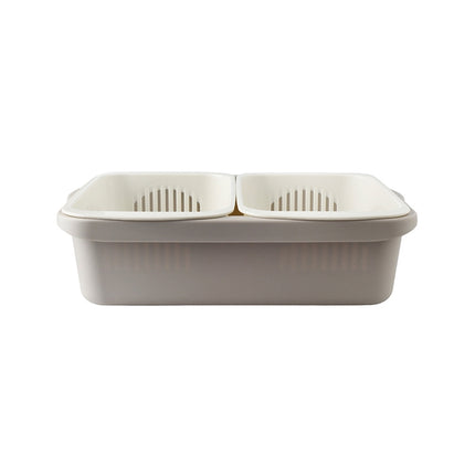 Double-layer Classification Square Drain Basket Kitchen Household Plastic Fruit and Vegetable Basket(Light Gray)-garmade.com