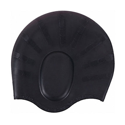 Silicone Ear Protection Waterproof Swimming Cap for Adults with Long Hair(Black)-garmade.com