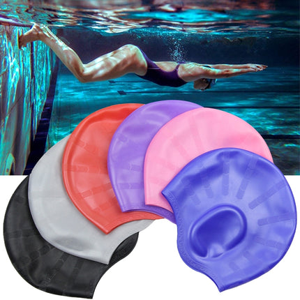 Silicone Ear Protection Waterproof Swimming Cap for Adults with Long Hair(Black)-garmade.com