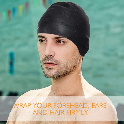 Silicone Ear Protection Waterproof Swimming Cap for Adults with Long Hair(Blue)-garmade.com