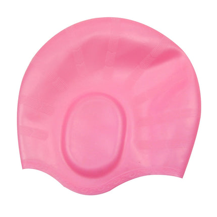 Silicone Ear Protection Waterproof Swimming Cap for Adults with Long Hair(Pink)-garmade.com