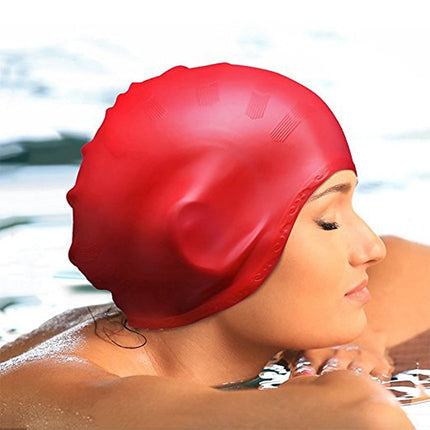 Silicone Ear Protection Waterproof Swimming Cap for Adults with Long Hair(Pink)-garmade.com