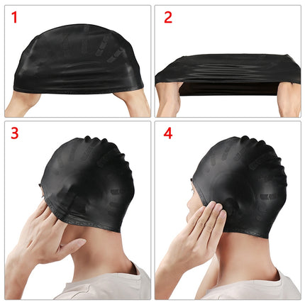 Silicone Ear Protection Waterproof Swimming Cap for Adults with Long Hair(Red)-garmade.com