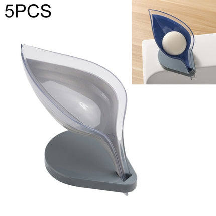5 PCS Creative Bathroom Free Punching Sucker Transparent Leaf Drain Soap Storage Box(Grey)-garmade.com