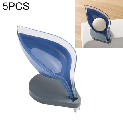 5 PCS Creative Bathroom Free Punching Sucker Transparent Leaf Drain Soap Storage Box(Blue)-garmade.com