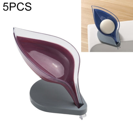 5 PCS Creative Bathroom Free Punching Sucker Transparent Leaf Drain Soap Storage Box(Purple)-garmade.com