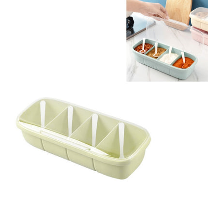 Kitchen Compartment Plastic Seasoning Box Spice Jar with Spoon & Lid(Green)-garmade.com