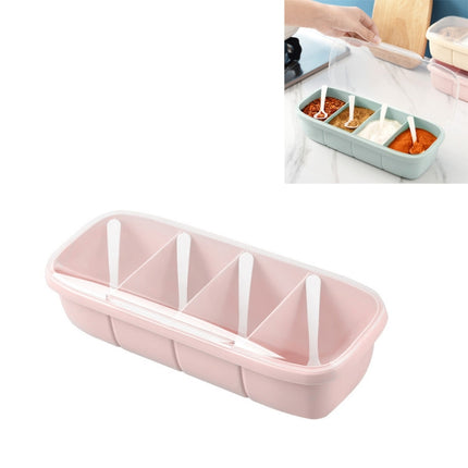 Kitchen Compartment Plastic Seasoning Box Spice Jar with Spoon & Lid(Pink)-garmade.com