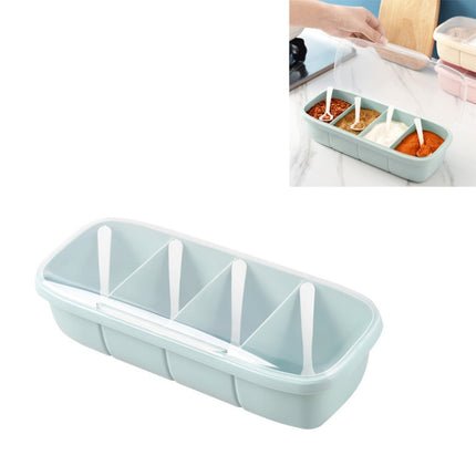 Kitchen Compartment Plastic Seasoning Box Spice Jar with Spoon & Lid(Blue)-garmade.com