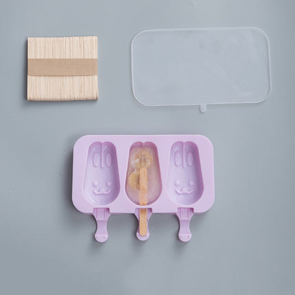 Silicone Cartoon Children Homemade Popsicle Ice Cream Mold Set with Wooden Sticks(Rabbit)-garmade.com