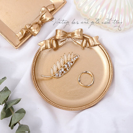 Vintage Resin Made Old Jewelry Earrings Tray Decorative Ornaments Photo Props, Style:Round(Gold)-garmade.com