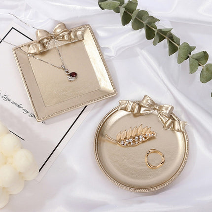 Vintage Resin Made Old Jewelry Earrings Tray Decorative Ornaments Photo Props, Style:Round(Champagne Gold)-garmade.com