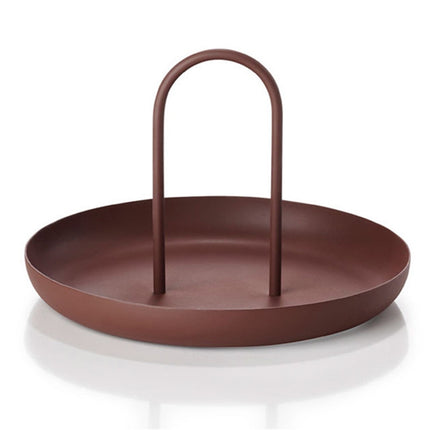 Round Handheld Portable Tray Porch Sundries Small Objects Desktop Storage Tray(Brown)-garmade.com