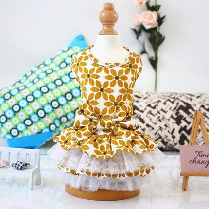 Pet Clothes Spring and Summer Cotton Small Dog Princess Pet Skirt, Size:XS(Yellow Maple Leaf)-garmade.com