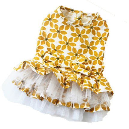 Pet Clothes Spring and Summer Cotton Small Dog Princess Pet Skirt, Size:XS(Yellow Maple Leaf)-garmade.com