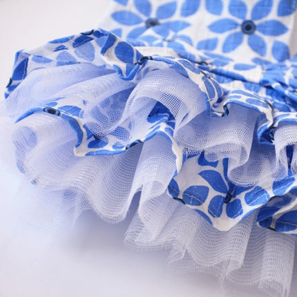 Pet Clothes Spring and Summer Cotton Small Dog Princess Pet Skirt, Size:S(Blue Maple Leaf)-garmade.com